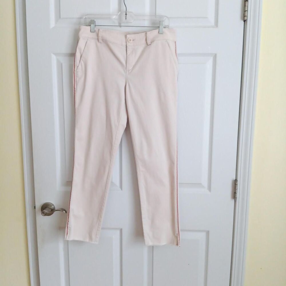 Loft Women's Cream and Pink Trousers Size 6